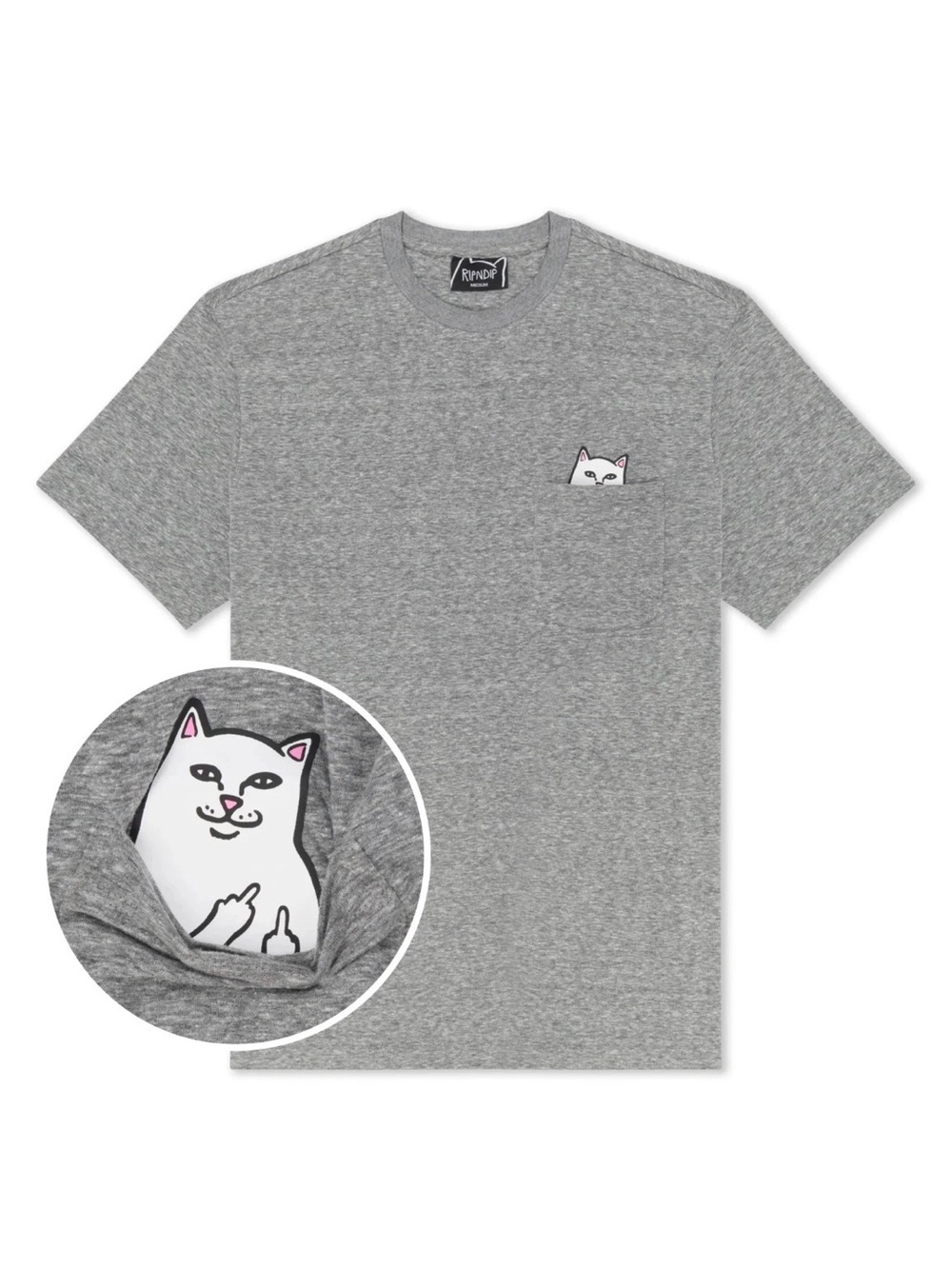 RIPNDIP Unisex 'Lord Nermal' Pocket Tee (Heather Grey) Pocket Cat Surprise
